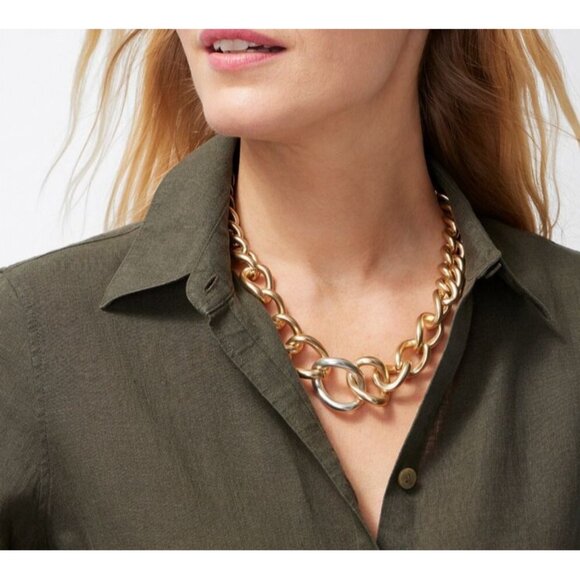 Chico's Mixed Metal Chunky Chain Link Bib Necklace NWT $59 - Picture 2 of 9